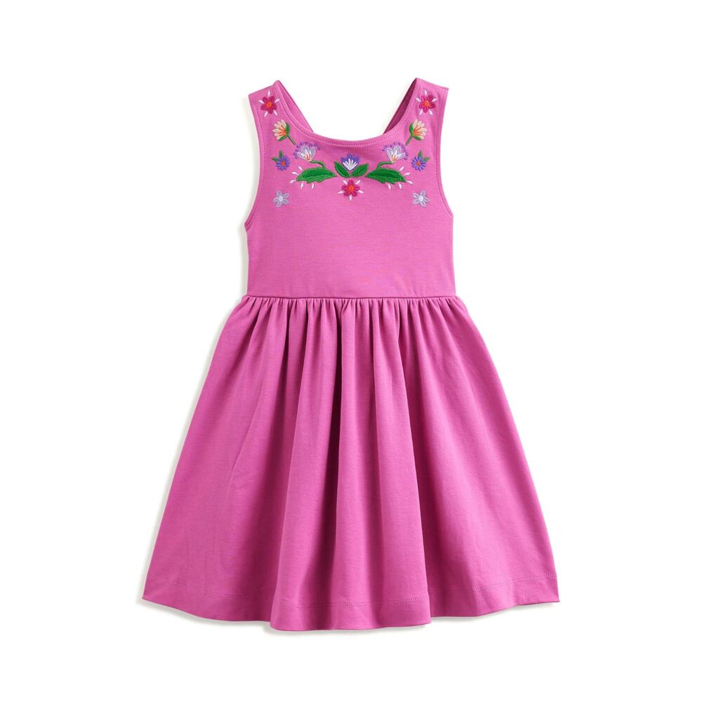 Mini Boden Embroidered Cotton Crossback Tank Dress Pink Jumper, 11-12Y (U2)
